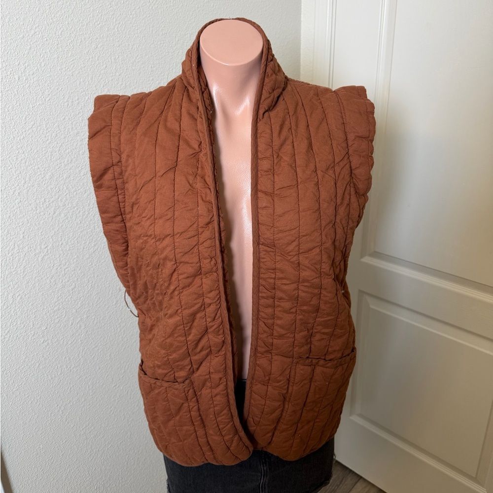Farmers Marked Quilted Brown Vest Sz S